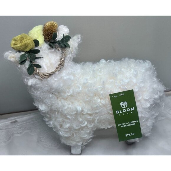 White Sheep Figurine Floral Crown Bow Critters Farm Animal Home Decor Easter - Picture 2 of 9
